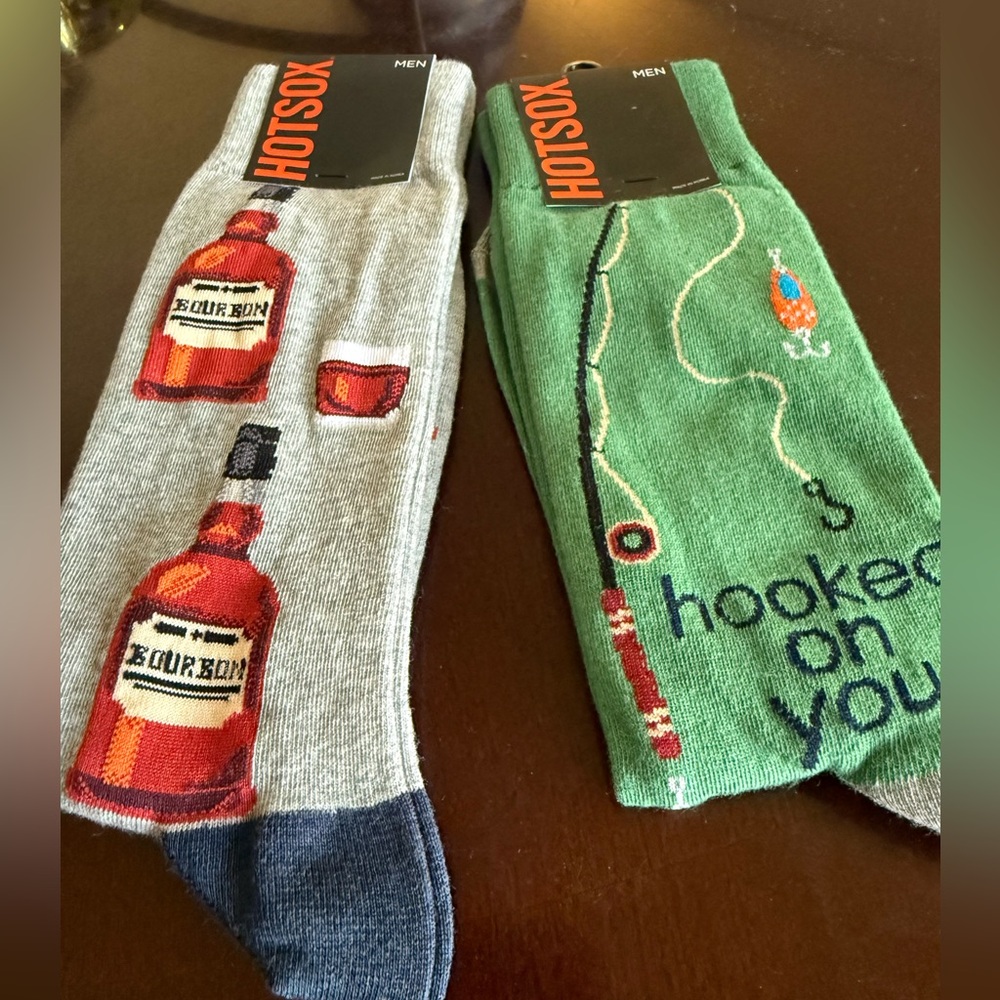 Hot Sox Men's Bourbon‎ and Fishing Theme Socks - Gray and Green